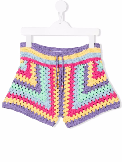 Mc2 Saint Barth Kids' Striped Crocheted Cotton Shorts In Multicolor
