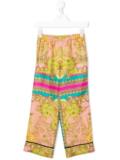 Versace Kids' Baroque-print Wide-leg Trousers In Fantasia