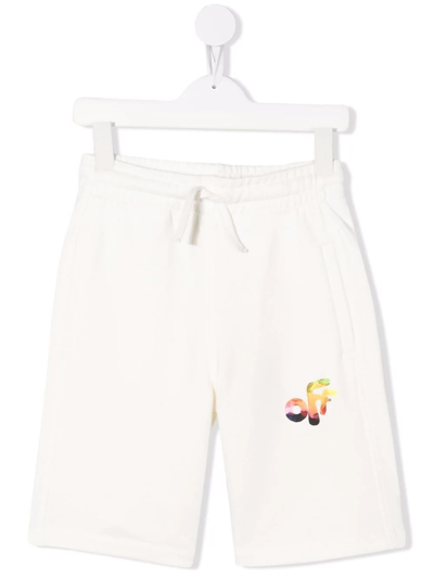 Off-white Kids' Logo印花运动短裤 In White