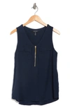 Ellen Tracy Sleeveless Zipper Detail Top In Navy