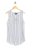 Ellen Tracy Sleeveless Zipper Detail Top In White/ Navy Stripe