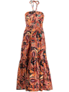 A.l.c Adelle Tiered Printed Cotton-poplin Halterneck Maxi Dress In Orange