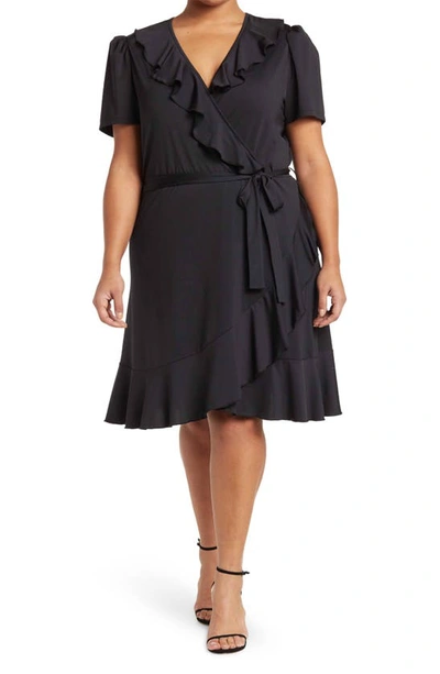 By Design Ruffle Floral Wrap Dress In Black