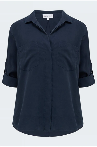 Bella Dahl Split Back Button Down Shirt In Endless Sea In Navy