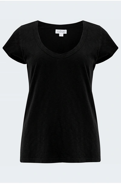 Velvet By Graham & Spencer Katie Scoop Neck Tee In Black