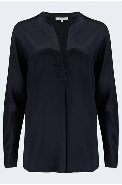 Vince Band Collar Blouse In Coastal In Schwarz