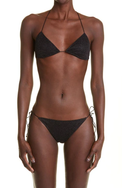 Oseree Crystal Embellished Triangle Bikini In Black