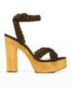 Veronica Beard Gael Braided Leather Platform Sandals In Espresso