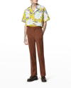 Valentino Street Flowers Couture Peonies Short Sleeve Poplin Button-up Camp Shirt In Multi