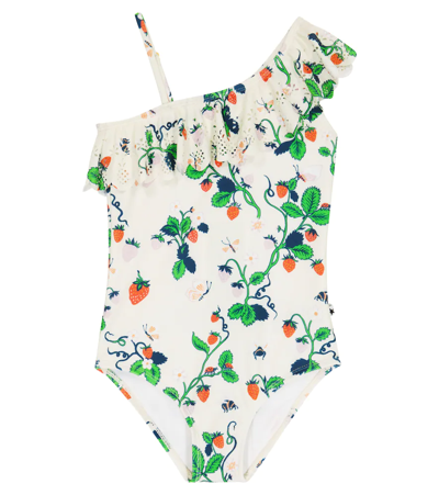 Molo Kids' Net Swimsuit Strawberries In White