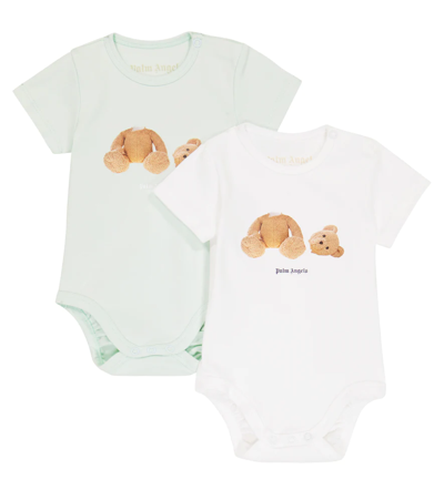 Palm Angels Babies' Bear-print Set Of Two Cotton Bodysuits 3-12 Months In Blue