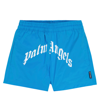 Palm Angels Kids' Logo Print Nylon Swim Shorts In Light Blue