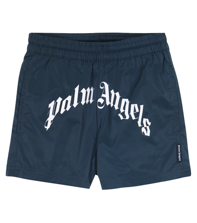 Palm Angels Boys Navy Kids Logo-print Shell Swim Shorts 6-12 Years 8 Years In Navy Blue White