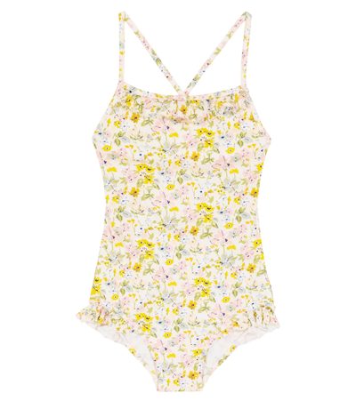 Bonpoint Kids Abbie Floral Print Swimsuit In Cream