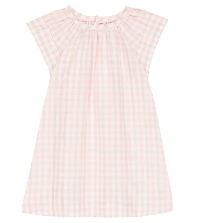 Bonpoint Babies' Checked Cotton And Linen Dress In Dusky Pink