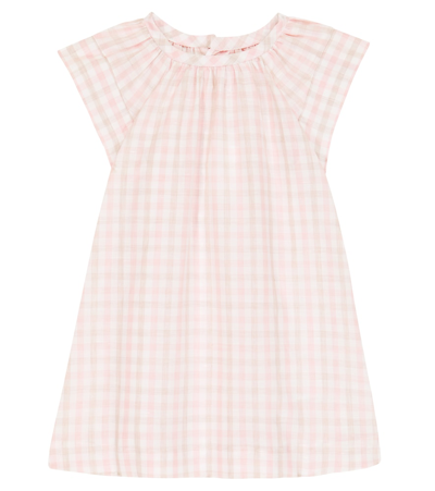 Bonpoint Checked Cotton And Linen Dress In Dusky Pink
