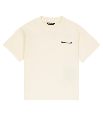 Balenciaga Kids' Logo-print Cotton T-shirt In Cream/black