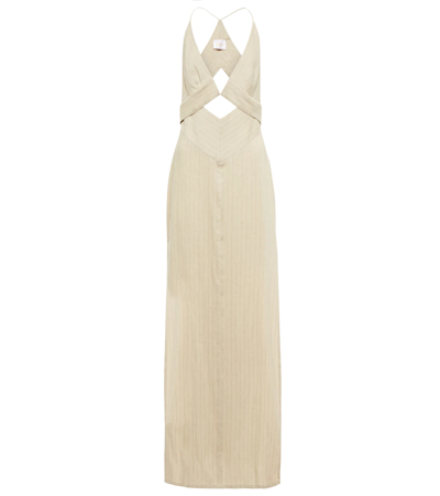 Galvan Isola Cutout Pinstriped Linen-blend Maxi Dress In Sandstone