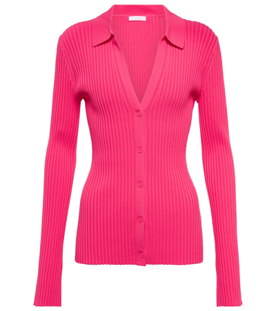 Helmut Lang Ribbed-knit Polo Cardigan In Fuchsia