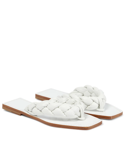 Christian Louboutin Briotonga Braided Leather Flip Flops In White