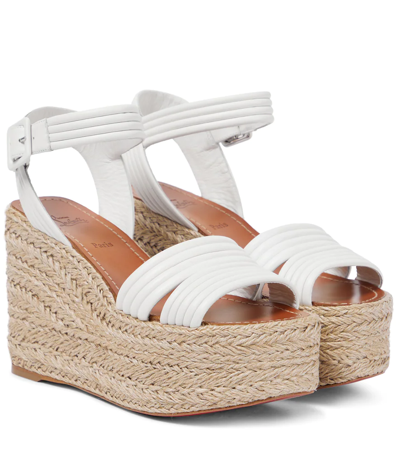 Christian Louboutin Manola Zeppa 90 Leather Espadrille Wedge Sandals In White