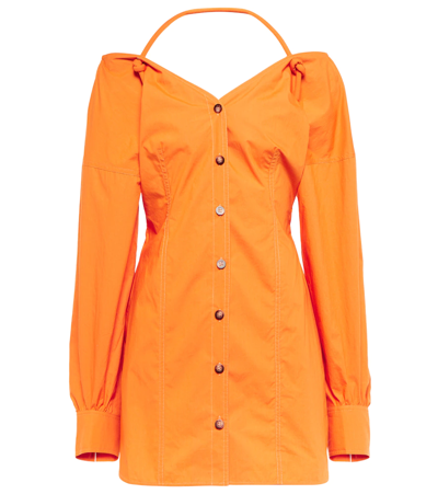 Nanushka Alyssa Off-the-shoulder Cotton-poplin Mini Dress In Orange