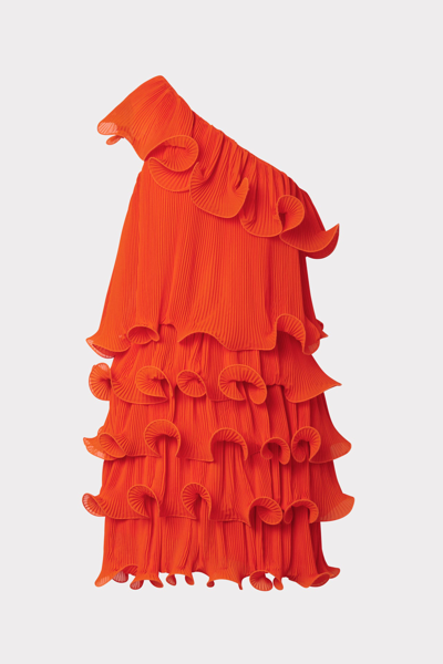 Milly Blakely Tiered Ruffle Mini Dress In Coral