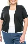 Nina Leonard Short Sleeve Novelty Stitch Bolero Cardigan In Black