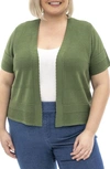 Nina Leonard Short Sleeve Novelty Stitch Bolero Cardigan In Olive Multi