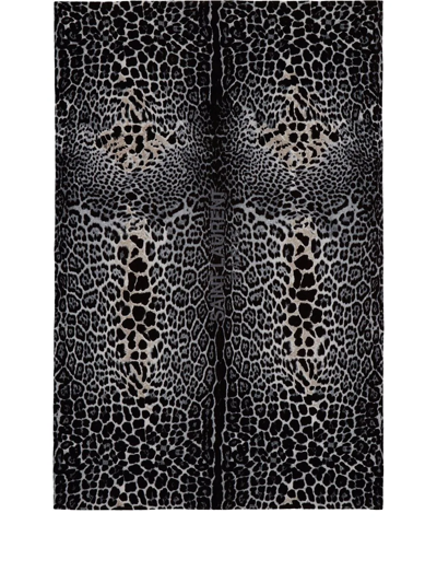 Saint Laurent Leopard-print-logo Towel In Black