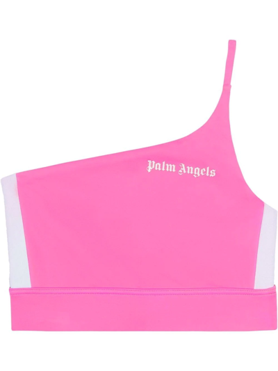 Palm Angels One-shoulder Track Crop Top In Fuchsia