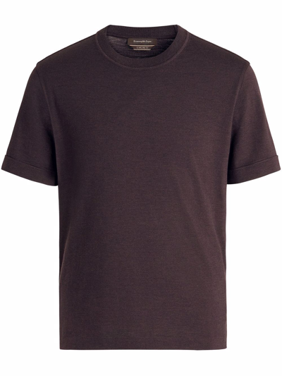Zegna Short-sleeve Knitted T-shirt In Brown