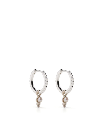 Dower & Hall Dotty Pearl Charm Hoops In Silber