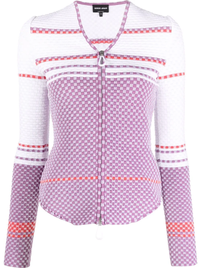 Giorgio Armani Checkerboard-knit Zip-up Jacket In Multi