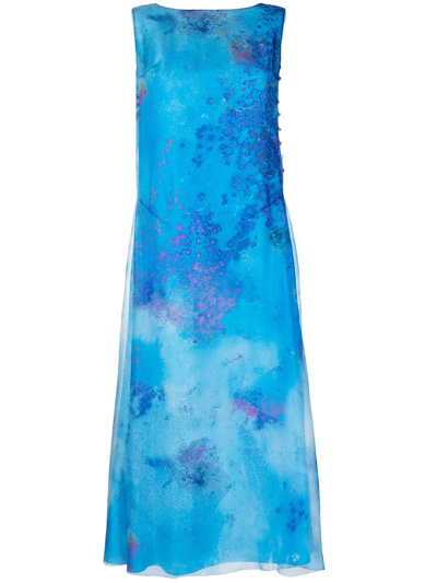 Shiatzy Chen Printed Silk Dress In Blue