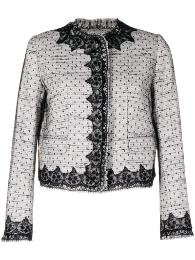 Shiatzy Chen Lace-embellished Tweed Jacket In Black