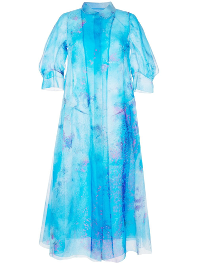 Shiatzy Chen Printed Silk Dress In Blue