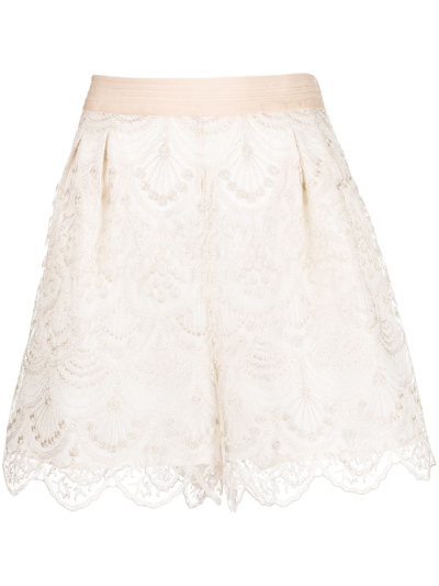 Shiatzy Chen Art-deco Lace Shorts In Neutrals