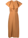 Vince Flutter-sleeve Belted Midi Wrap Dress In Orange