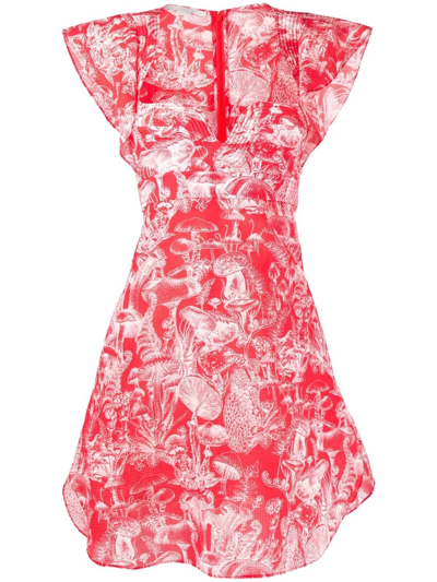 Stella Mccartney Mushroom-print Cap-sleeve Mini Dress In Lava Red