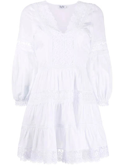 Charo Ruiz Violette Tiered Guipure Lace-trimmed Cotton-blend Voile Mini Dress In White