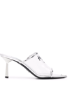 Prada Silver Leather And Pvc Sandals With Logo Triangle In Bianco