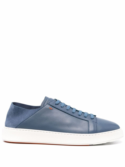 Santoni Leather Low-top Sneakers In Blue