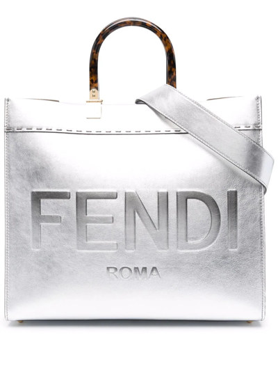Fendi Debossed-logo Tote Bag In Metallic