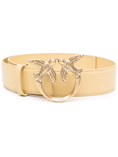 Pinko Love Bird-buckle Leather Belt In Yellow