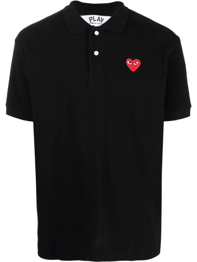 Comme Des Garçons Cotton Polo Shirt With Embroidered Heart Detail In Black