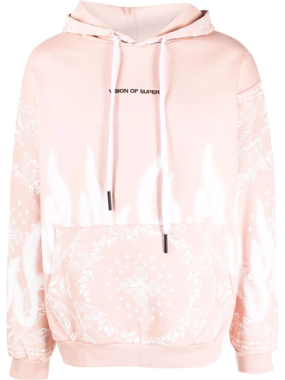 Vision Of Super Flame-print Cotton Hoodie In Rosa