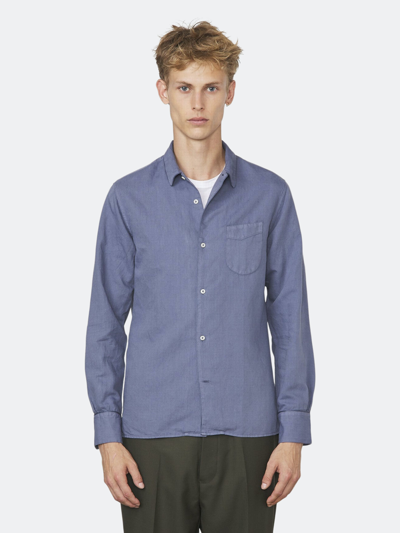Officine Generale Js Piping Pigment Dyed Shirt In Blue