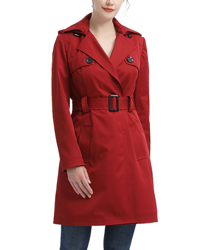 Kimi & Kai Women's Angie Water Resistant Hooded Trench Coat In Red