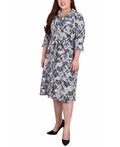 Ny Collection Plus Size Printed Shirt Dress In Blue White